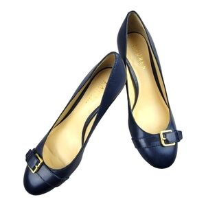 Lauren Ralph Lauren "SAFFRON" Classic Leather Pumps in Rich Navy‎ Blue